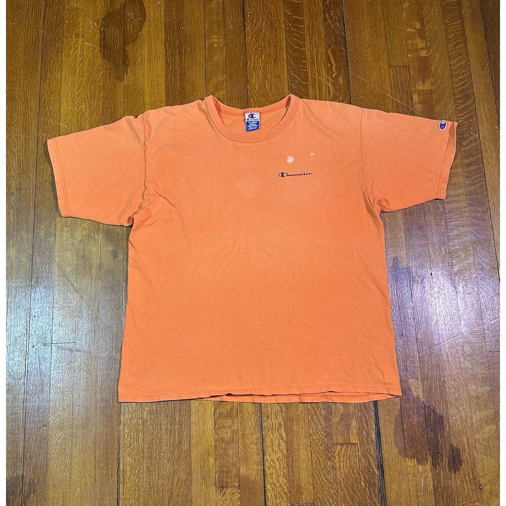 VTG Champion T-Shirt Mens Large Orange Blank Single Stitch 90s USA